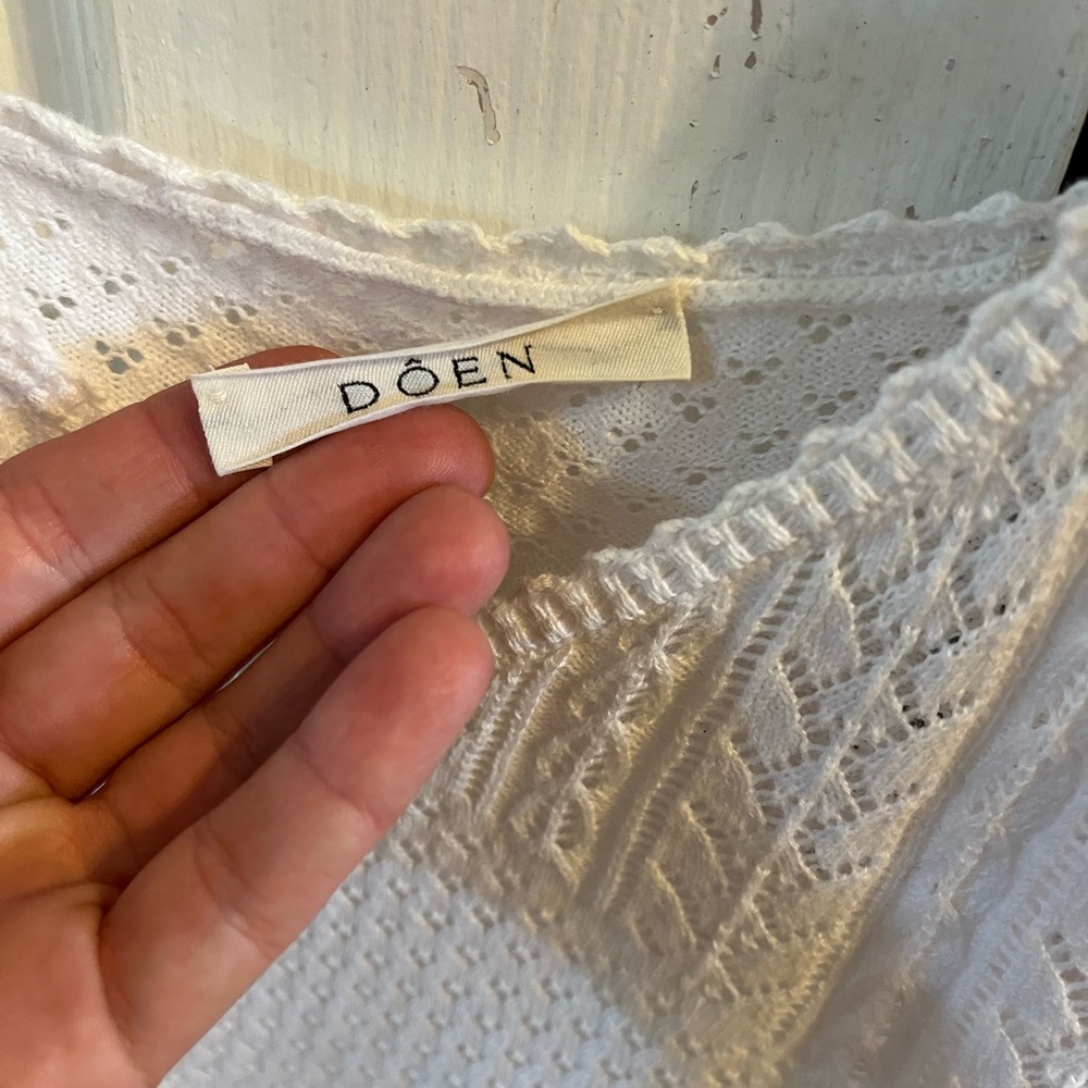 Doen Addie 100% Organic Cotton Lace Picot Trim V Neck Tank Top White Size M - Picture 4 of 13